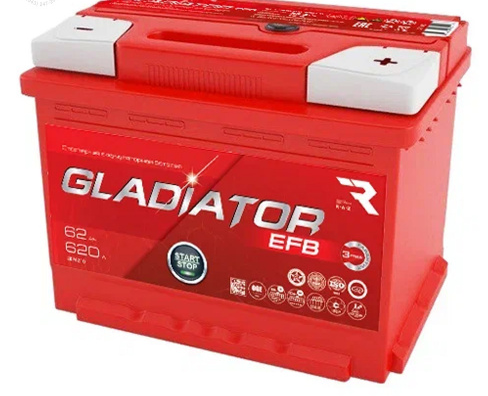 АКБ 6СТ - 62 Ач Gladiator EFB L Euro АКБ 6СТ - 62 Ач Gladiator EFB L Euro